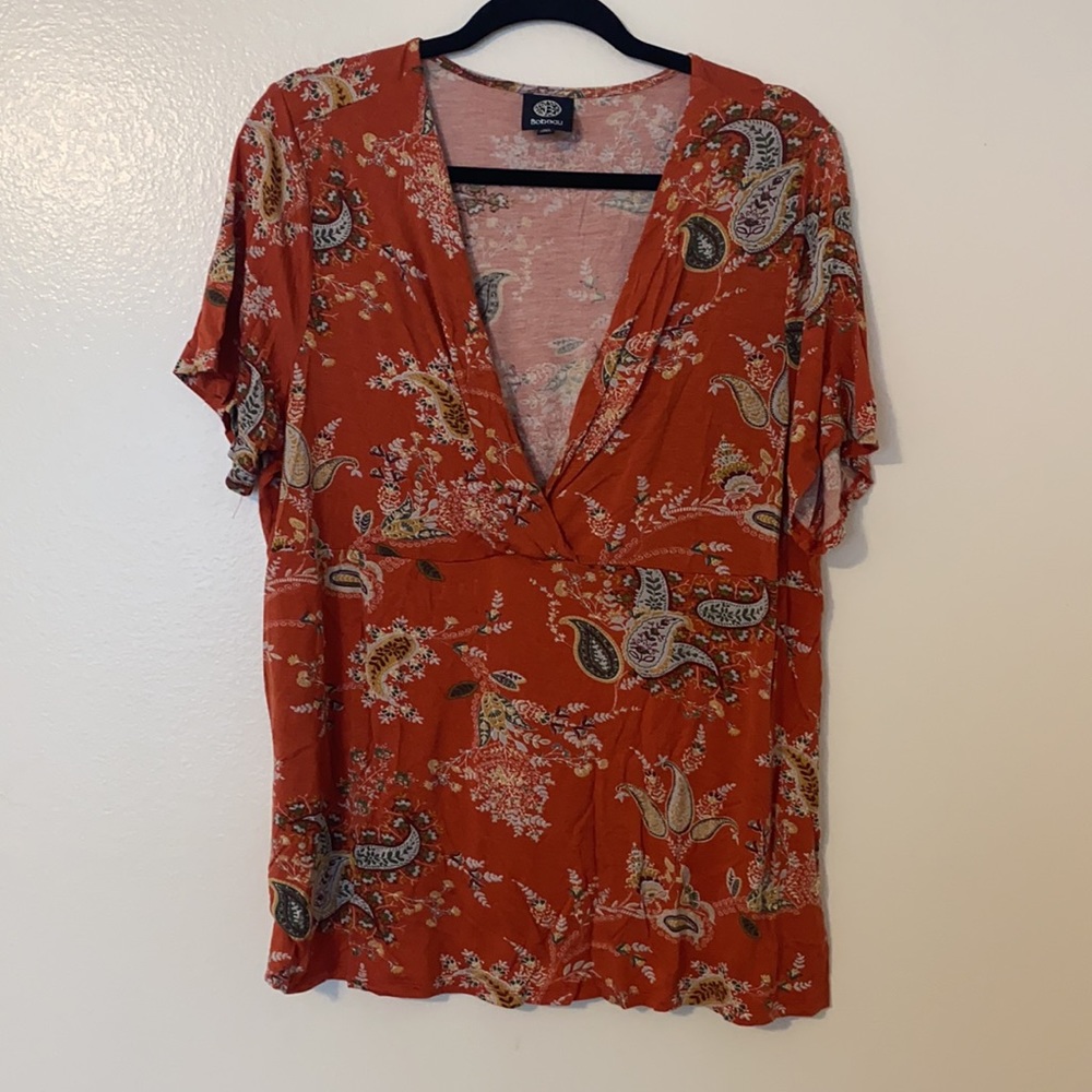 bobeau orange paisley top NWOT